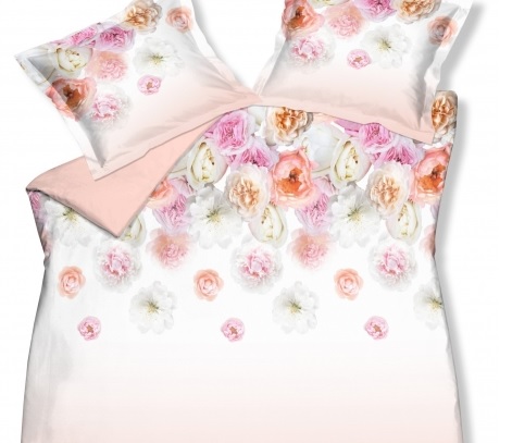 Lovesick blush dekbedovertrek bloemen,roze, oranje en wit,katoen satijn, van Dyck